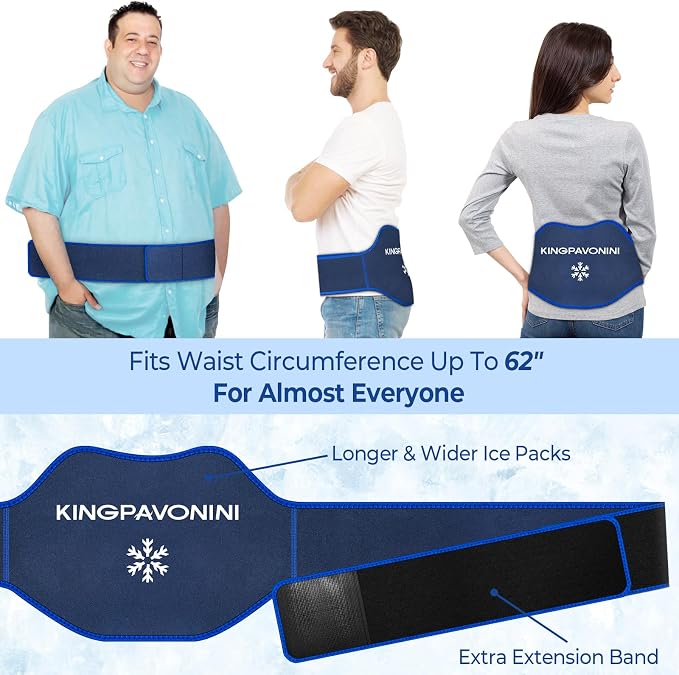 Extra Large Ice Pack for Back Pain Relief, 2 Gel Packs, Blue | 35-Min Long-Lasting & Instant Pain Relief, Leakproof Back Ice Pack, Extension Strap, Hot Cold Therapy, Skin-Safe Lycra Fabric