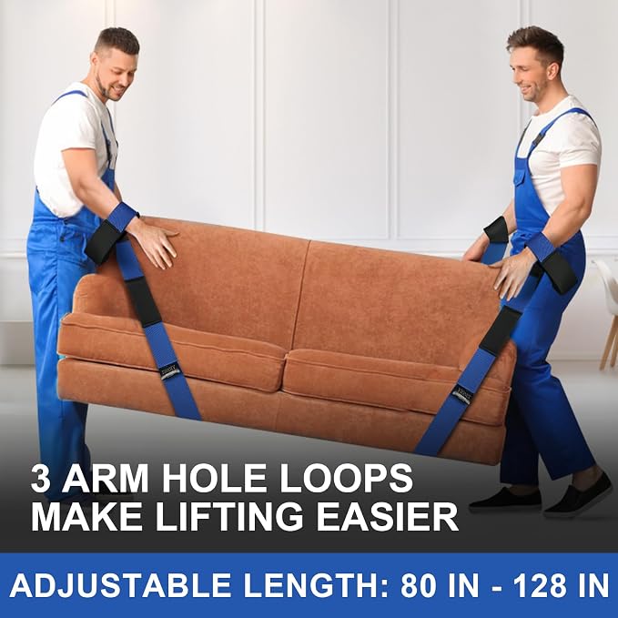 Ytonet Furniture Moving Straps for Lifting, 2-Person Lifting Straps | Appliances Lifting Straps Moving with 12 Thickened Sponge Pads, Heavy Objects up to 800 lbs, 128 In Wire Rope Slings Blue