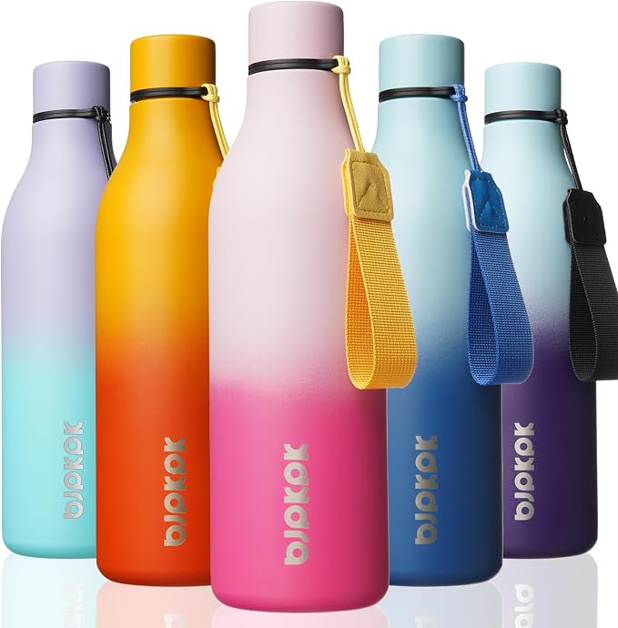 BJPKPK 25oz Insulated Water Bottle, Stainless Steel Bottle with Carry Strap | Keep Cold & Hot Vacuum Insulation, Leak-Proof BPA-Free Design, Slim Bottle Fits Most Cup Holders for Gym, Office & Travel
