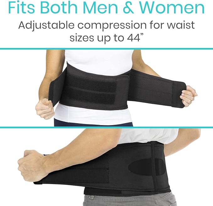 Vive Lower Back Support Brace for Men & Women - Dual Adjustable Lumbar Belt | For Heavy Lifting, Herniated Disc, Sciatica, Scoliosis, & Thoracic Pain Relief - Compression Posture Device for Work or Home