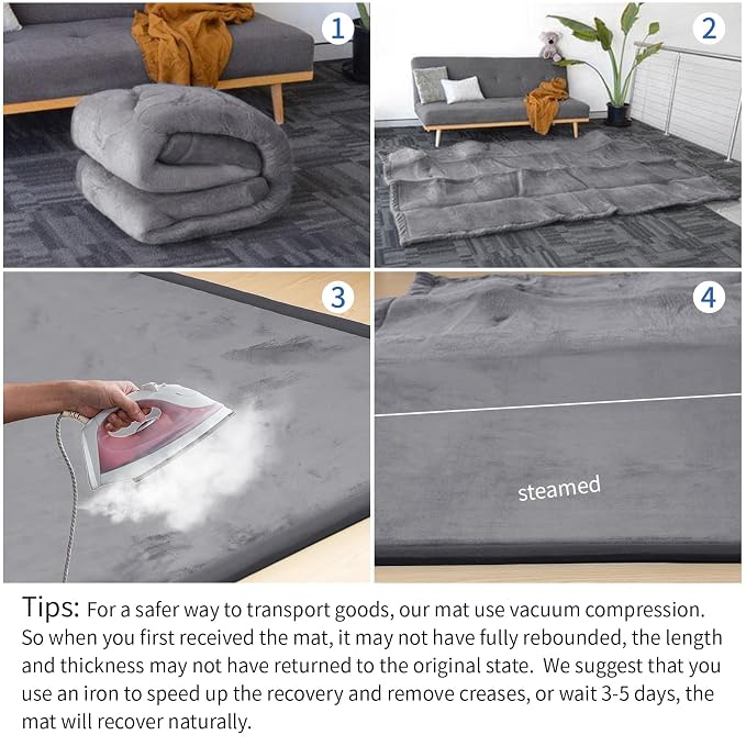 Huloo Sleep 2" Extra Thick Baby Play Mat for Floor,Ultra Soft Elasti Foam Mat for Tummy Time & Crawling,Playpen,Non Slip Nursery Rug for Toddlers,Infants,kids,Tatami Style for Yoga,Playroom(Dark Gray)