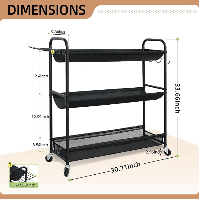 STORAGE MANIAC Basketball Rack 3-Shelf Training Stand with Wheels | Sports Ball Cart with Hooks, Rolling Ball Basket Storage for Garage or Gym, Indoor & Outdoor Sports Equipment Organizer