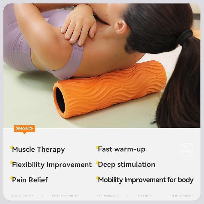 SUBCULTUREPICK Foam Roller Muscle Massage Roller for Back Pain & Stretching | Ergonomic Wide Wave Textured - Deep Muscle Massager for Pilates Yoga, Athletics, Fitness Exercise Roller for Whole Body