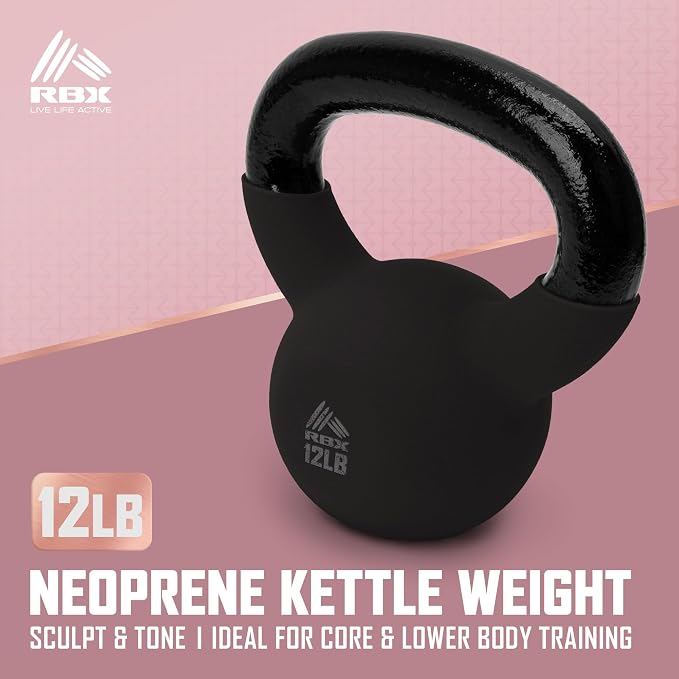 RBX Neoprene Kettlebell, Wide Handle, Iron Core, Flat Bottom, Great for All Fitness Levels
