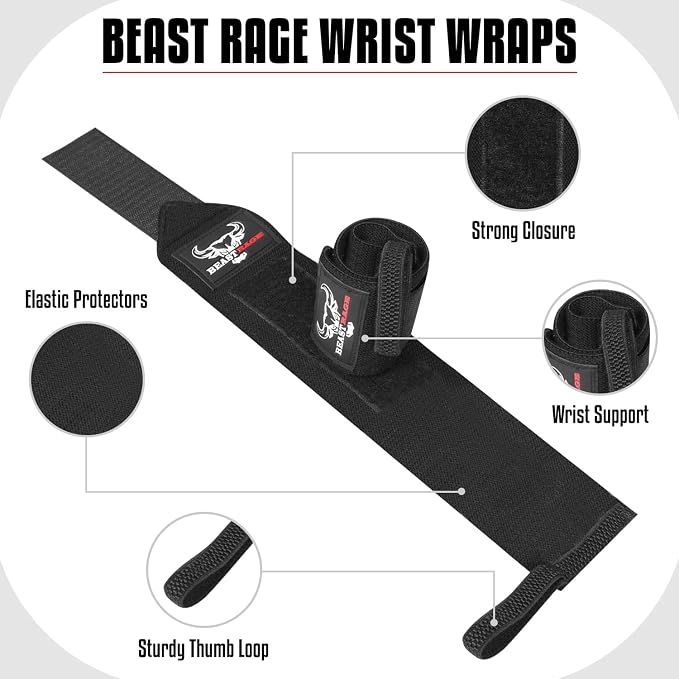 Wrist Wraps for Weightlifting - Adjustable Lifting Straps With Thumb Loop for Enhanced Gym Support, Powerlifting, Bodybuilding and Workout