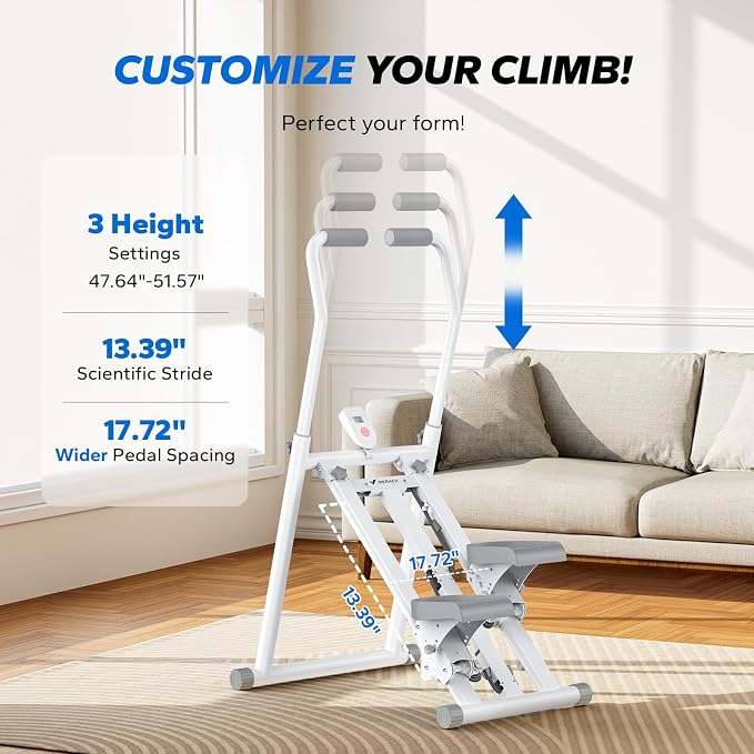 MERACH Stair Stepper with Adjustable Resistance, Foldable Stair Climber | Multi-Level Resistance, 3 Adjustable Angles, Stable Triangle Design, 300 lbs Capacity, Foldable Stair Climber, LCD Monitor