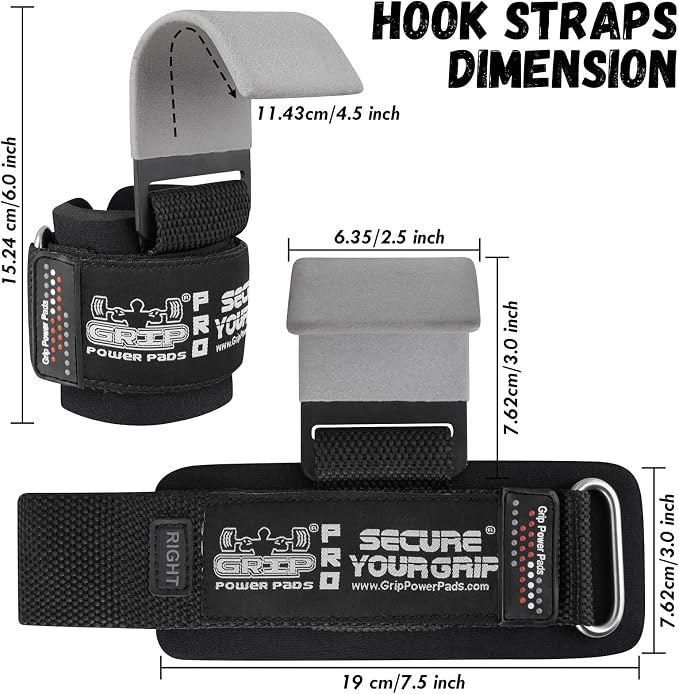 Weight Lifting Rod Hooks Heavy Duty Wrist Wraps Power Weight Lifting Training Gym Grips Straps Set of 2