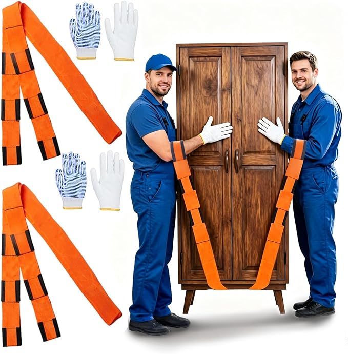 Moving Strap Kits for Lifting with Anti-Slip Sponge Pads, 2-Person Adjustable Lifting and Moving System with Cotton Gloves and Storage Bag,Heavy Duty Carrying for Appliances Furniture, up to 850LBS