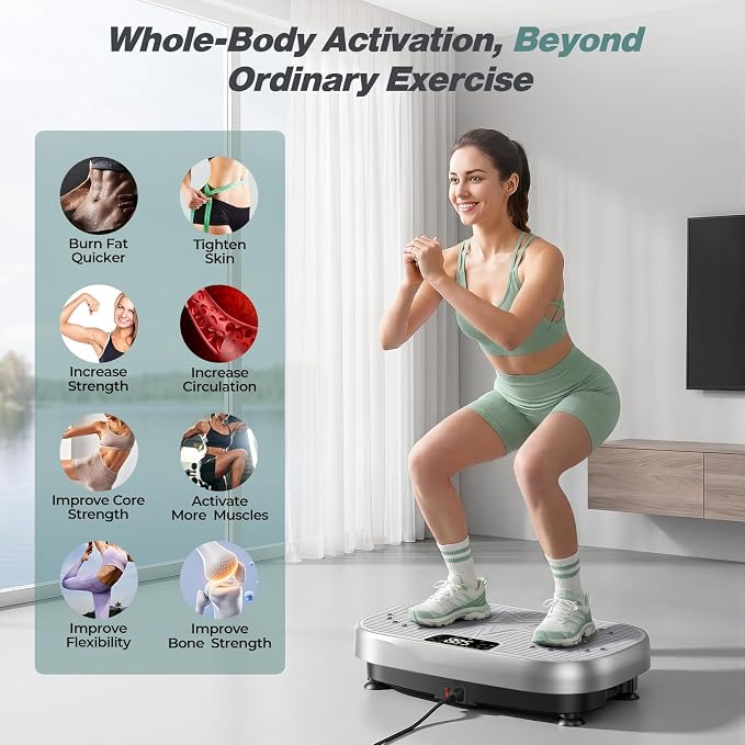 Vibration Plate Exercise Machine with Smart APP, 199 Levels Whole Body Vibrating Platform with 68 Video Courses, Lymphatic Drainage Weight Loss Shaker Plate, with Bluetooth, Remote, 5 Resistance Bands