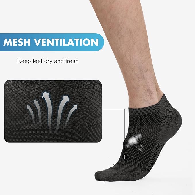 BAMBOO COOL Men's Athletic Ankle Socks Moisture Wicking, Anti-Odor Breathable Running Mesh Socks Arch Support, 8 Pack