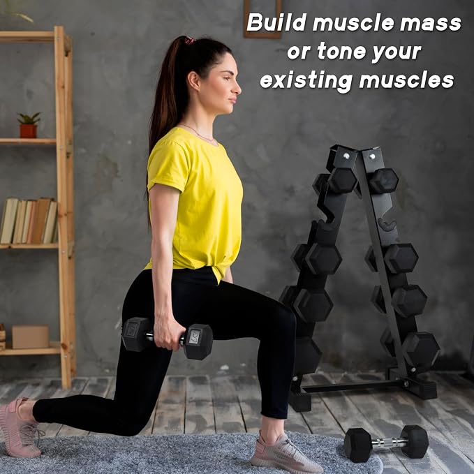 RitFit 5-650 LBS PVC Hex Dumbbell Sets with Optional Rack for Home Gym | PVC Coated Anti-Roll Hex Design, Chrome Handle with Ergonomic Grip, Full Body Strength Training with Optional Rack