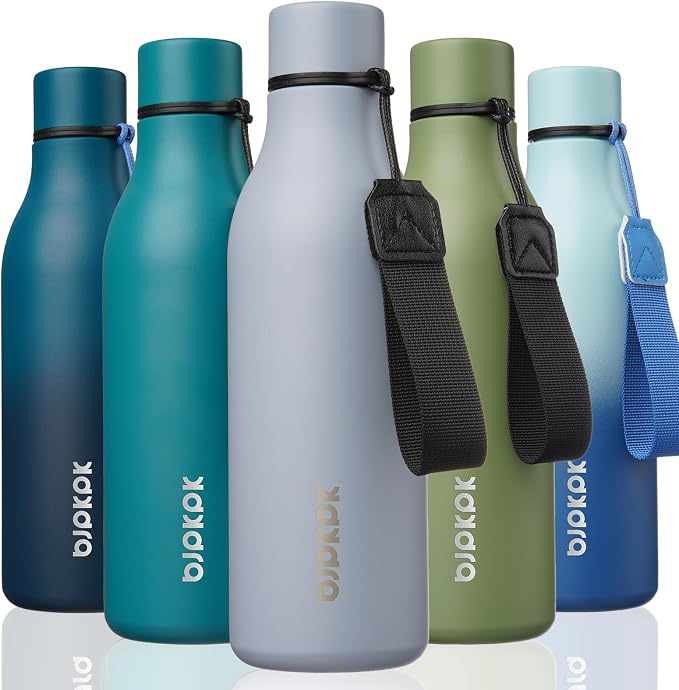 BJPKPK 18oz Insulated Water Bottle, Stainless Steel Bottle with Carry Strap | Keep Cold & Hot Vacuum Insulation, Leak-Proof BPA-Free Design, Slim Bottle Fits Most Cup Holders for Gym, Office & Travel