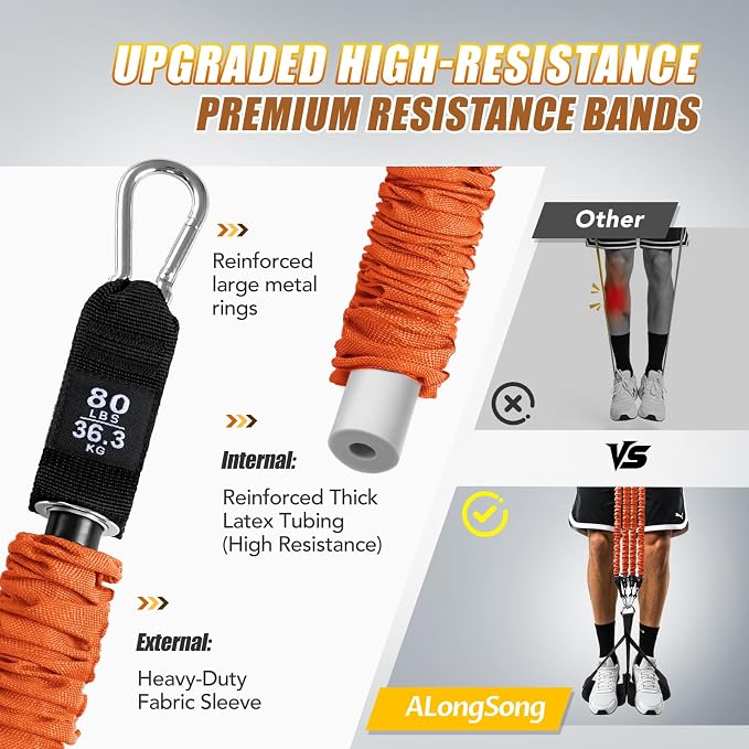 ALongSong Pull Up Assistance Bands with Foot Support Pedal - Upgraded Heavy Duty Resistance Bands Adjustable Weight/Height with 80Lbs Bands&Measured Strap for Strength Training Home Gym