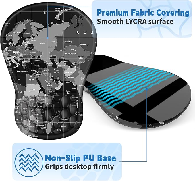 YIWEI Ergonomic Mouse Pad with Wrist Rest for Carpal Tunnel Pain Relief | Memory Foam Wrist Support,Non-Slip Rubber Base, Keyboard Computer Mousepad,Lycra Cloth Surface,Gaming Home Office