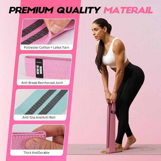 Lianjindun Booty Resistance Bands for Legs & Glutes, Non-Slip Workout Set | Exercise Bands for Working Out, Pilates, Yoga, Home Gym, Booty, Leg, Heroic/Strong/Medium/Light Fabric Loops for Women Men