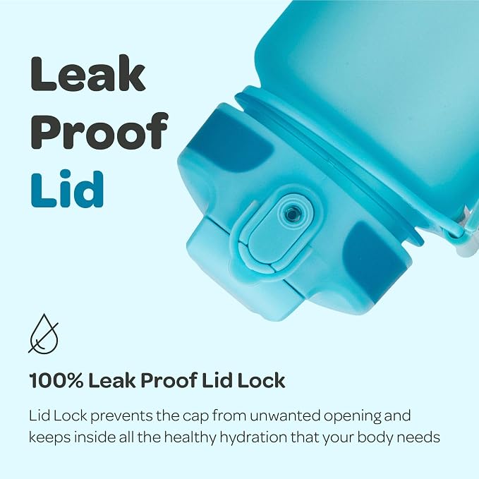 Hydracy Motivational Water Bottle with Time Marker and Straw Lid 32 oz | Leakproof,BPA Free,No Sweat Neoprene Sleeve,Carry Strap,Daily Intake Tracking for Fitness & Outdoors