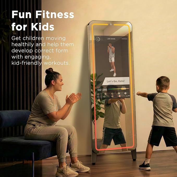 Smart Gym Mirror for Home Workouts, 32" HD Touchscreen with Android OS, 63" Full-Length Mirror, No Subscription Required, Fitness App Support, Voice Control & Music Sync LED Light Strip