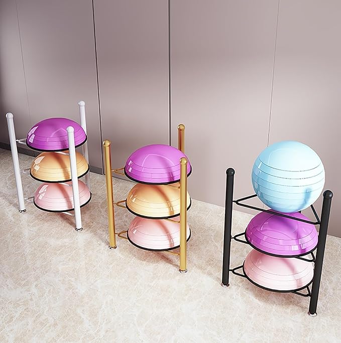 3/5/6/7 Tier Floor Stand Storage Organizer Exercise Half Balance Ball Storage Rack, Home Gym Workout Equipment for Bosu Slam Bowling Medicine Balls(Black,3 Layer - 27.5in)