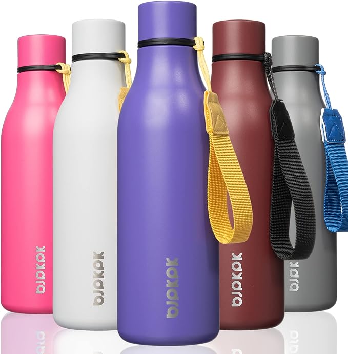 BJPKPK 18oz Insulated Water Bottle, Stainless Steel Bottle with Carry Strap | Keep Cold & Hot Vacuum Insulation, Leak-Proof BPA-Free Design, Slim Bottle Fits Most Cup Holders for Gym, Office & Travel