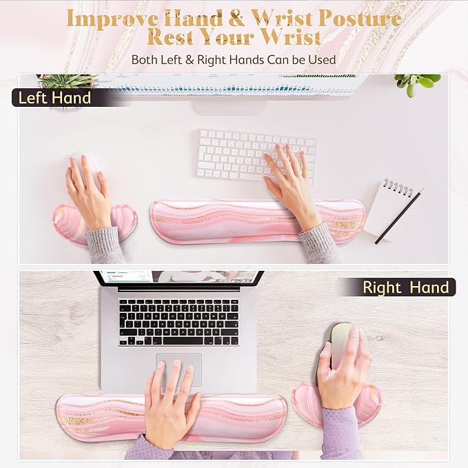 Gimars Upgrade Enlarge Gel Memory Foam Set Keyboard Wrist Rest Pad, Comfortable Ergonomic Design for Easy Typing Pain Relief, Firm Mouse Wrist Cushion Support for Office, Computer, Laptop, Mac