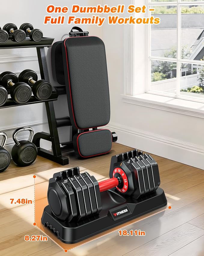 XDDIAS Adjustable Dumbbell Set for Home Gym Workout | 25 to 90 lbs, non-slip knurled grip, compact storage, one-hand adjustable