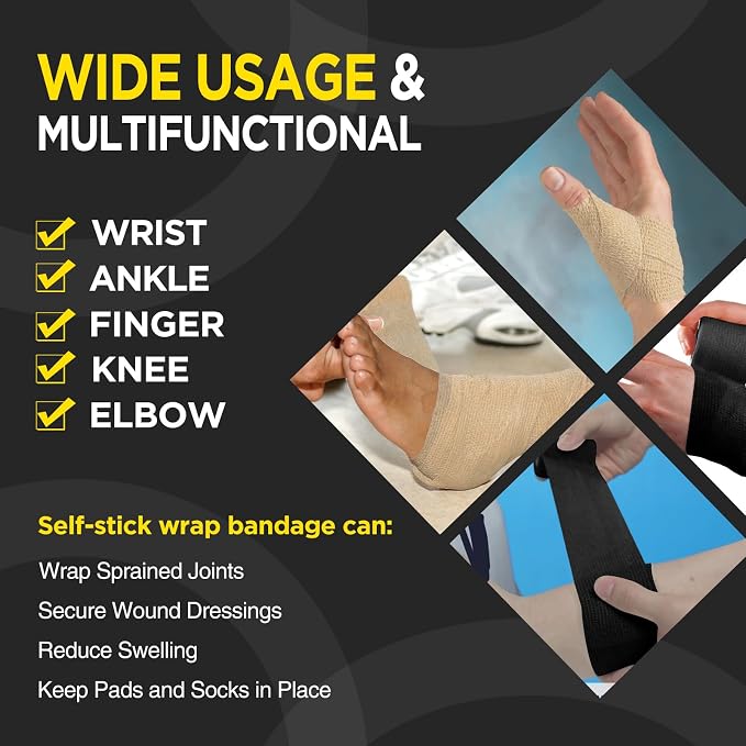OK TAPE 12 Rolls Self Adhesive Bandage Wrap, Cohesive Elastic Athletic Tape | Vet Wrap, Sports Tape, Medical Wrap for Wrist, Feet, Self Stick Bandage Tape, 2" x 5 Yards - Beige
