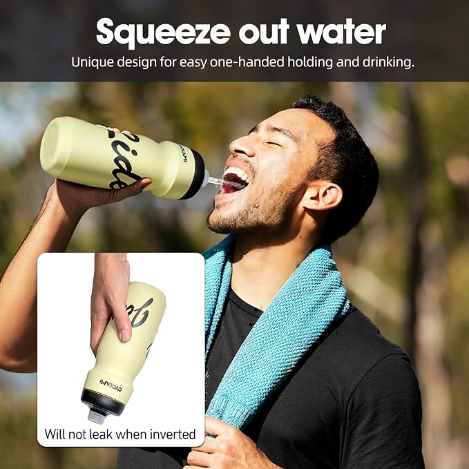 Bike Water Bottle 22oz/650ml Cycling Squeeze Water Bottle BPA Free Leakproof Easy-Squeeze Sports Bottles for Bicycle Gym Camping Hiking Sprout Green