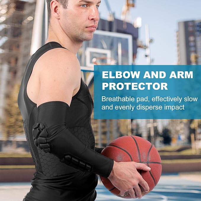 Padded Arm Sleeves Elbow Forearm Crashproof Pads Compression Protection for Football Volleyball Basketball 2 Pack
