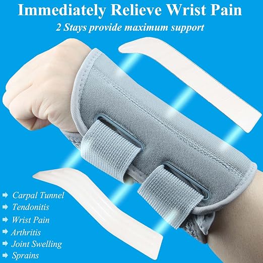 Carpal Tunnel Wrist Brace, Adjustable Wrist Support Brace, Night Wrist Sleep Supports Splints Arm Stabilizer (Left Hand, S/M, Grey)