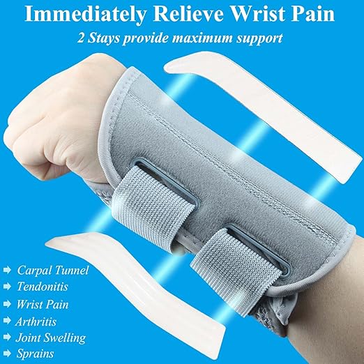 Carpal Tunnel Wrist Brace, Adjustable Wrist Support Brace, Night Wrist Sleep Supports Splints Arm Stabilizer (Left Hand, L/XL, Grey)