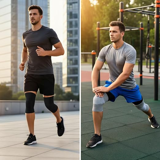 2 Pairs Bamboo Charcoal Compression Knee Sleeve (Gray+Black) (Medium) | Bamboo charcoal polyester, Seamless design , Elastic support stabilizes joints. Relieves arthritis and knee pain