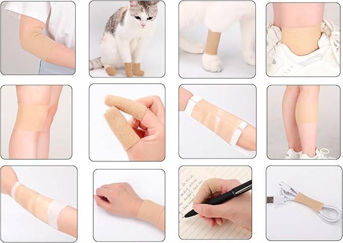 24 Pack Self Adhesive Bandage Wrap 2 Inch, Athletic Elastic Non Woven Cohesive Bandage for Sports, Wrist, Ankle Sprains, Swelling and Vet Wrap (Rainbow)