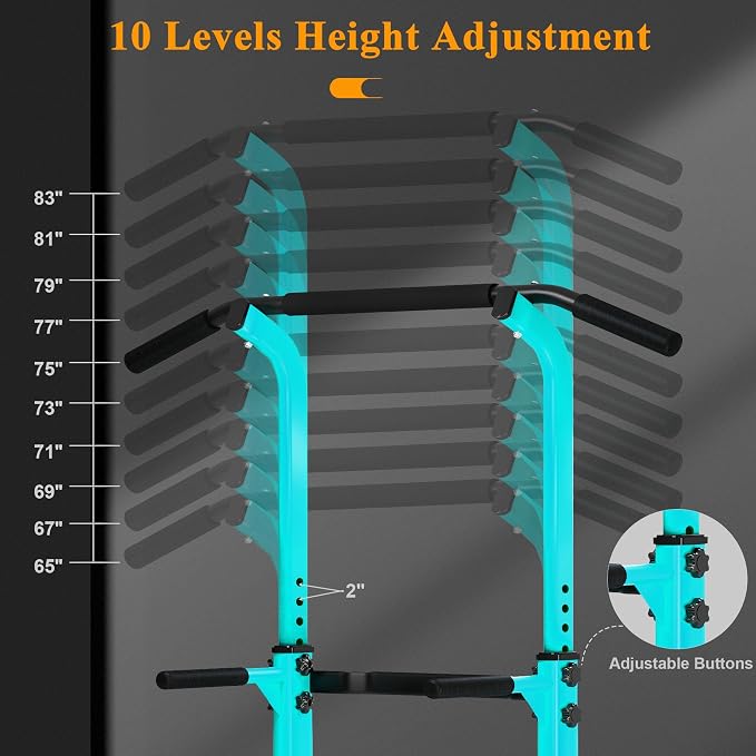 DlandHome Power Tower Pull Up Bar Dip Station,Adjustable Height Dip Stand | Multi-Function Fitness Equipment for Strength Training Home Gym,Stable Steel Frame for Pull Ups Dips Push Ups,Supports 330LBS
