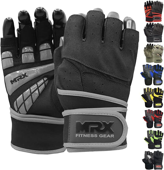 MRX Weightlifting Gloves for Men Workout Gloves Mens Wrist Support Lifting Gloves Male Gym Gloves | Workout Gym Accessories for Men Weight Lifting Fingerless Gym Exercise for Powerlifting