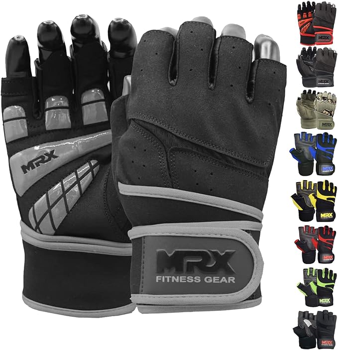 MRX Weightlifting Gloves for Men Workout Gloves Mens Wrist Support Lifting Gloves Male Gym Gloves | Workout Gym Accessories for Men Weight Lifting Fingerless Gym Exercise for Powerlifting
