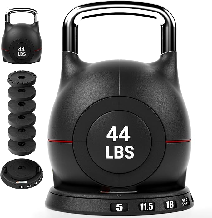 LIFERUN Adjustable Kettlebell Set with 7 Weight Levels, 22.5 lb or 44 lb | Quick-Change Weight Dial & Safety Lock, Space-Saving Design, Full-Body Workout & Cross-Training