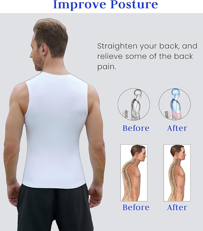 Compression Shirt Men Slimming Body Shaper Vest Crewneck Workout Tank Top | Tummy Control Undershirts, Gynecomastia Compression Shirts, Back Support, Sleeveless Muscle Shirts, Shaping Tank Top