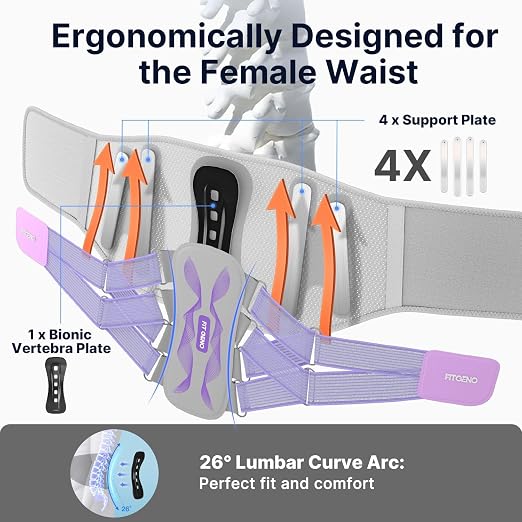 Fit Geno Back Brace for Lower Back Pain, Men & Women, Lumbar Support | An ergonomic lumbar pad and adjustable straps deliver targeted compression to support your lower back during the day
