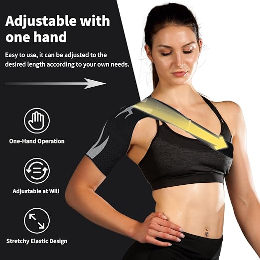 HOUM Rotator Cuff Shoulder Brace with Adjustable Compression Sleeve, Hot/Cold Pack Compatible, Breathable Shoulder Support for Pain Relief, Fits Left/Right Arm, Men & Women (Large)