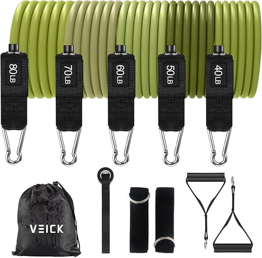 VEICK 10-150LBS Resistance Bands with Handles, Ankle Straps, Door Anchor | Accredited Lab Certified, 100% Natural Latex, Versatile for Yoga, Pilates, Strength, Home Gym