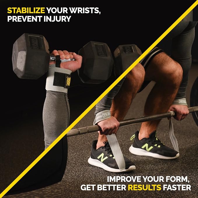 21-Inch Wrist Wraps and 24-Inch Lifting Straps Set for Weightlifting | Heavy-duty wrist support wraps, anti-slip silicone grip straps with padded loops, reinforced stitching for heavy lifts