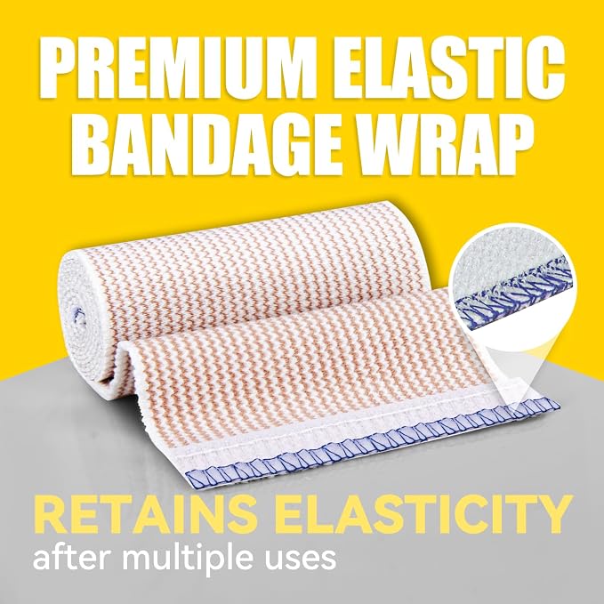 FRESINIDER Premium Elastic Bandage Wrap 4 Inch, 18 Pack, Hook and Loop | All-Purpose 4-Inch Cotton Compression Wrap for Knee, Calf and Elbow; Bulk Box for Clinics, Teams and First-Aid Stations.