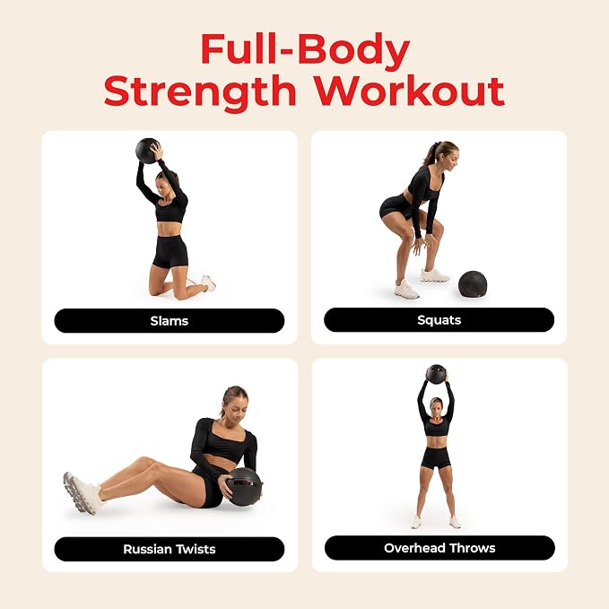 Sunny Health & Fitness Slam Medicine Ball - Sand-Filled, No-Bounce | 10-50LB, Sand-Filled, No-Bounce Core, Treaded Rubber Grip, Durable Flexible Shell, Full-Body Training, High-impact