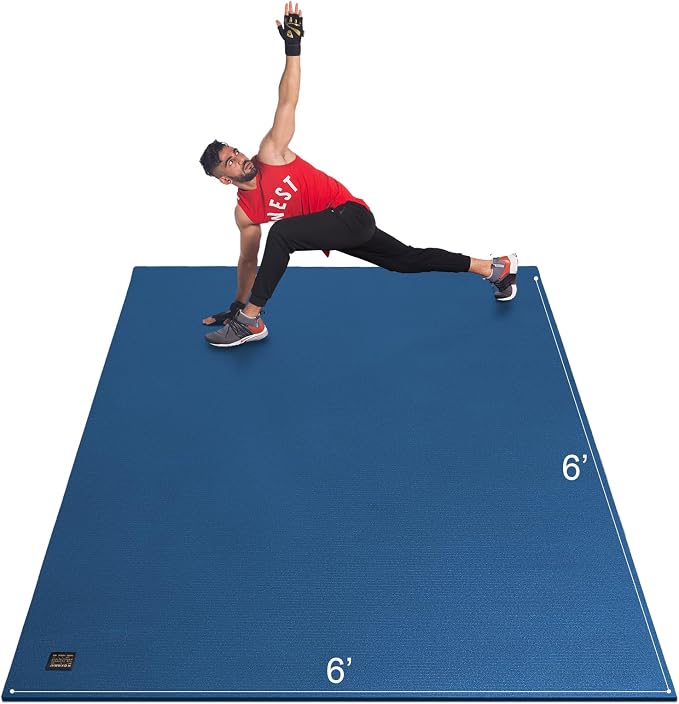 GXMMAT Large Exercise Mat 6'x4'/6'x5'/6'x6'(7mm), Thick Workout Mats for Home Gym Flooring, Extra Wide Non-Slip Durable Cardio Mat, Shoe Friendly, Perfect for Plyo, MMA, Jump Rope, Weights, Fitness