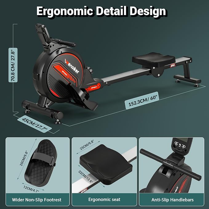 WENOKER Rowing Machine, Magnetic Rowing Machine for Home, Upgraded 32-Levels Resistance with Smart Electronic Knob, 350 LBS Weight Capacity, Compact Rower Machine Easy Assembly.
