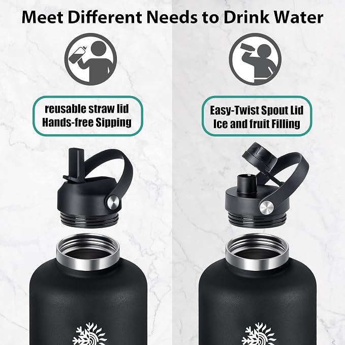 128oz Insulated Water Bottle, Triple Wall Vacuum Stainless Steel Bottle, 48H Cold & 24H Hot, Leak-Proof BPA-F Jug with Straw & Spout Lids for Sports & Outdoor