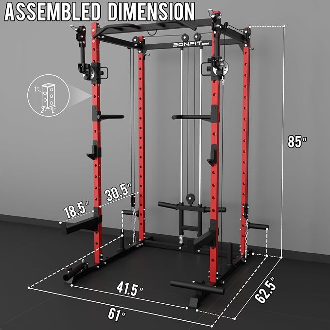 Eonfit E2 Power Rack, Squat Rack with Cable Crossover for Home Gym | Power cage with Pivot Arms Functional Trainer Pulley System Lat Pull Down For Garage Gym Strength Training