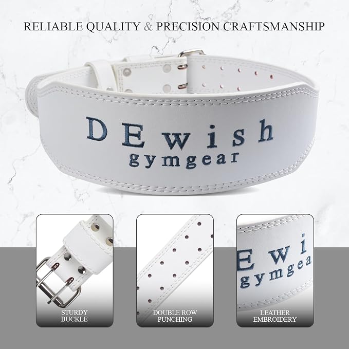 Leather Weightlifting Belt, 10 Adjustable Holes, 4”Width, Double Prong Power Belt for Gym Bodybuilding, weightlifting, powerlifting, squats and deadlifts