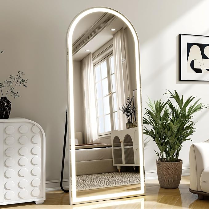 26 x 68 in Arched Led Mirror Full Length with 3 Color Lighting | ZENOMIRRIS Full Body Mirror with Adjustable Dimming Lights Brightness Memory Function for Night Make-up Bedroom Dressing Room