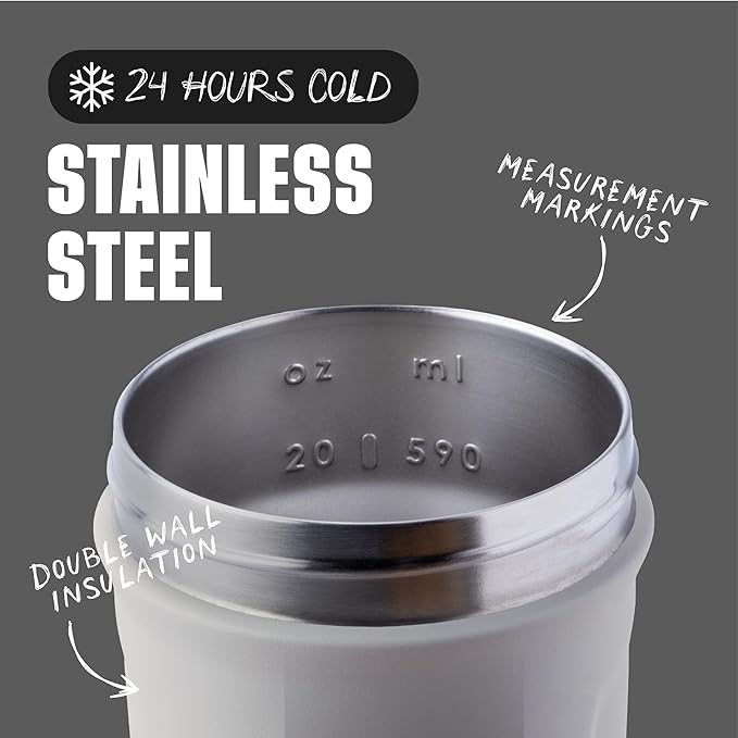 BlenderBottle Strada Shaker Cup Insulated Stainless Steel Water Bottle with Wire Whisk, 24-Ounce, Grey | Insulated